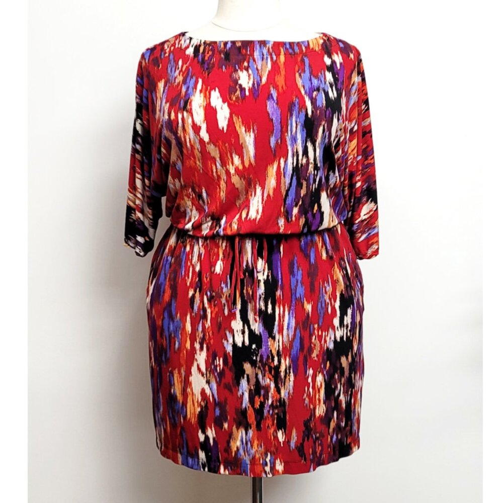 Emma & Michele Multi Color Abstract Drawstring Waist Mini Dress XL